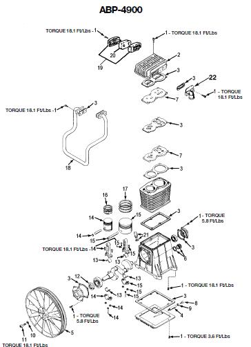 CAMPBELL HAUSFELD AIR COMPRESSOR ABP-4900-A PUMP PARTS BREAKDOWNS