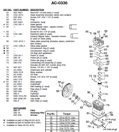DEVILBISS Air Compressor AC-0336 Pump Parts, Breakdowns & Manual