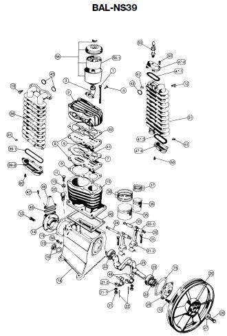  DEVILBISS Air Compressor BAL-NS39 Pump Parts, Breakdowns & Manual