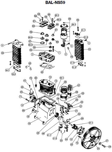  DEVILBISS Air Compressor BAL-NS59 Pump Parts, Breakdowns & Manual