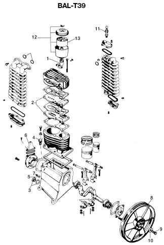  DEVILBISS Air Compressor BAL-T39 Pump Parts, Breakdowns & Manual