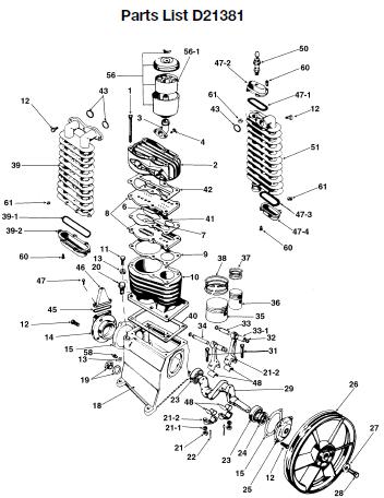  DEVILBISS Air Compressor D21381 Pump Parts, Breakdowns & Manual