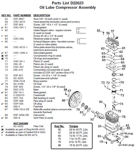  DEVILBISS Air Compressor D22623 Pump Parts, Breakdowns & Manual