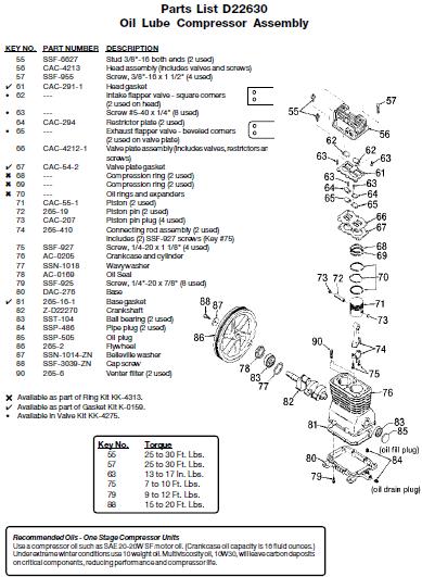  DEVILBISS Air Compressor D22630 Pump Parts, Breakdowns & Manual