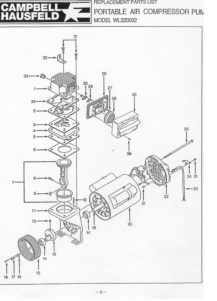 CAMPBELL HAUSFELD AIR COMPRESSOR PUMP PARTS