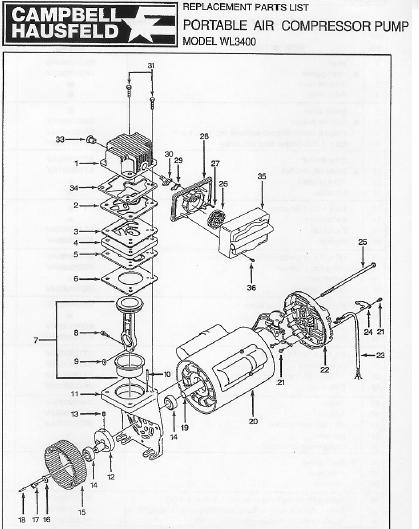 CAMPBELL HAUSFELD AIR COMPRESSOR PUMP PARTS