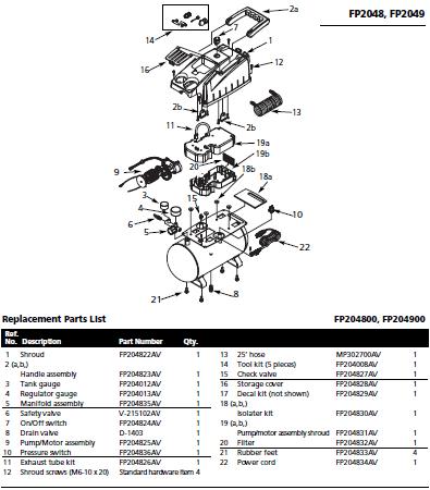 CAMPBELL HAUSFIELD 	FP2048 Air Compressor Parts, Breakdown, &, Manual